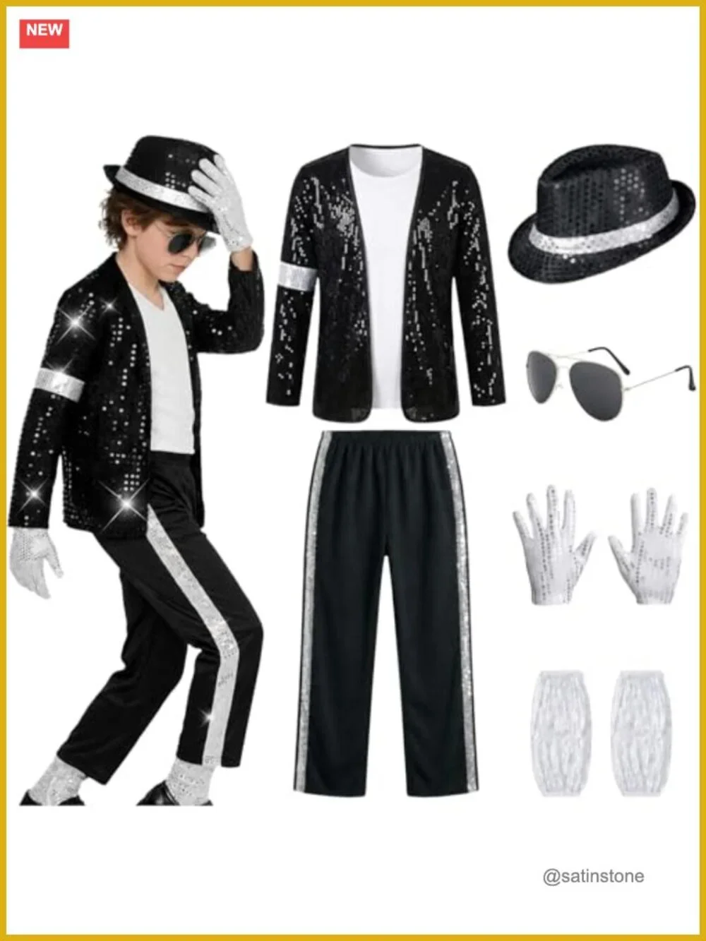 Kids 80s 90s Pop Star Costume 7-Piece Halloween Dance Outfit Set